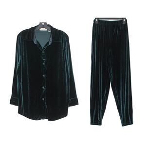 Vintage Velvet Set Dark Academia Luxury 90s Minimalist Outfit Co Ord Green Small
